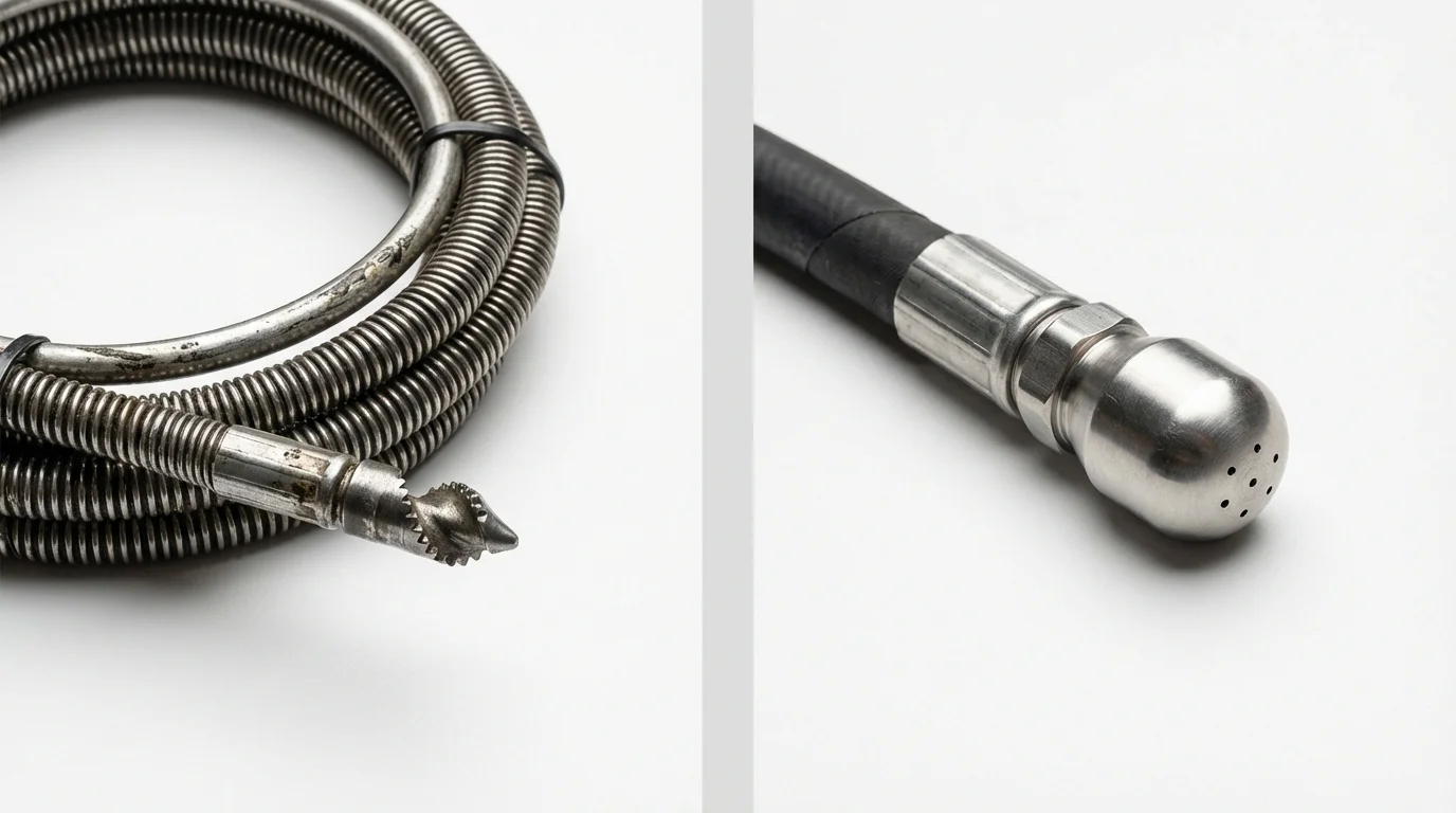 Drain snake cable and hydro jetting nozzle used for drain cleaning in Delta, CO